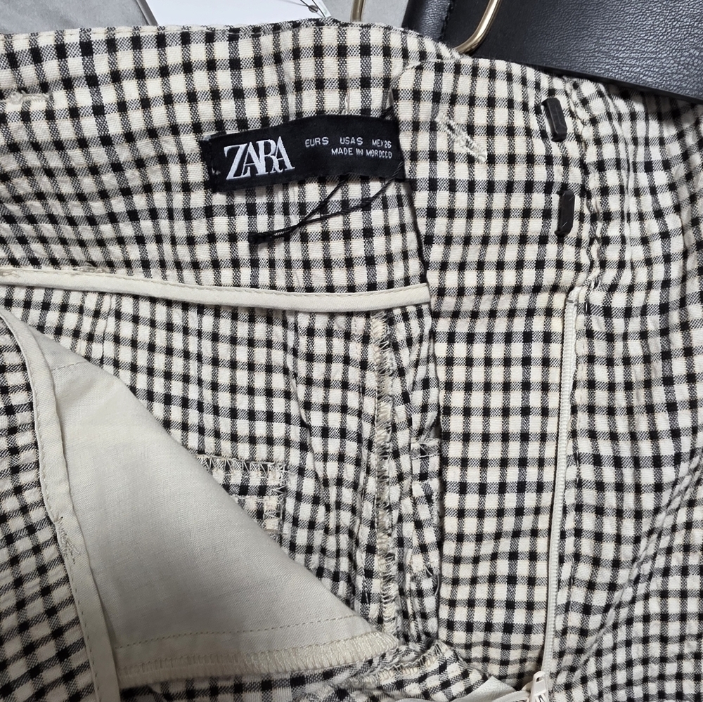 Zara Belted Giingham Plaid Cotton Shorts - Picture 13 of 15